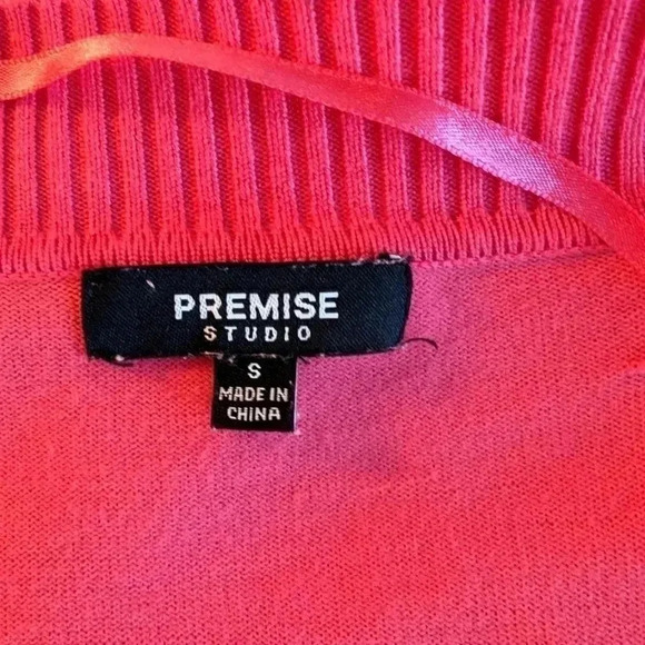 Premise Womens Cardigan Sweater Solid Pink Crop Sleeve Open Front Fly Away SZ S - Picture 5 of 5